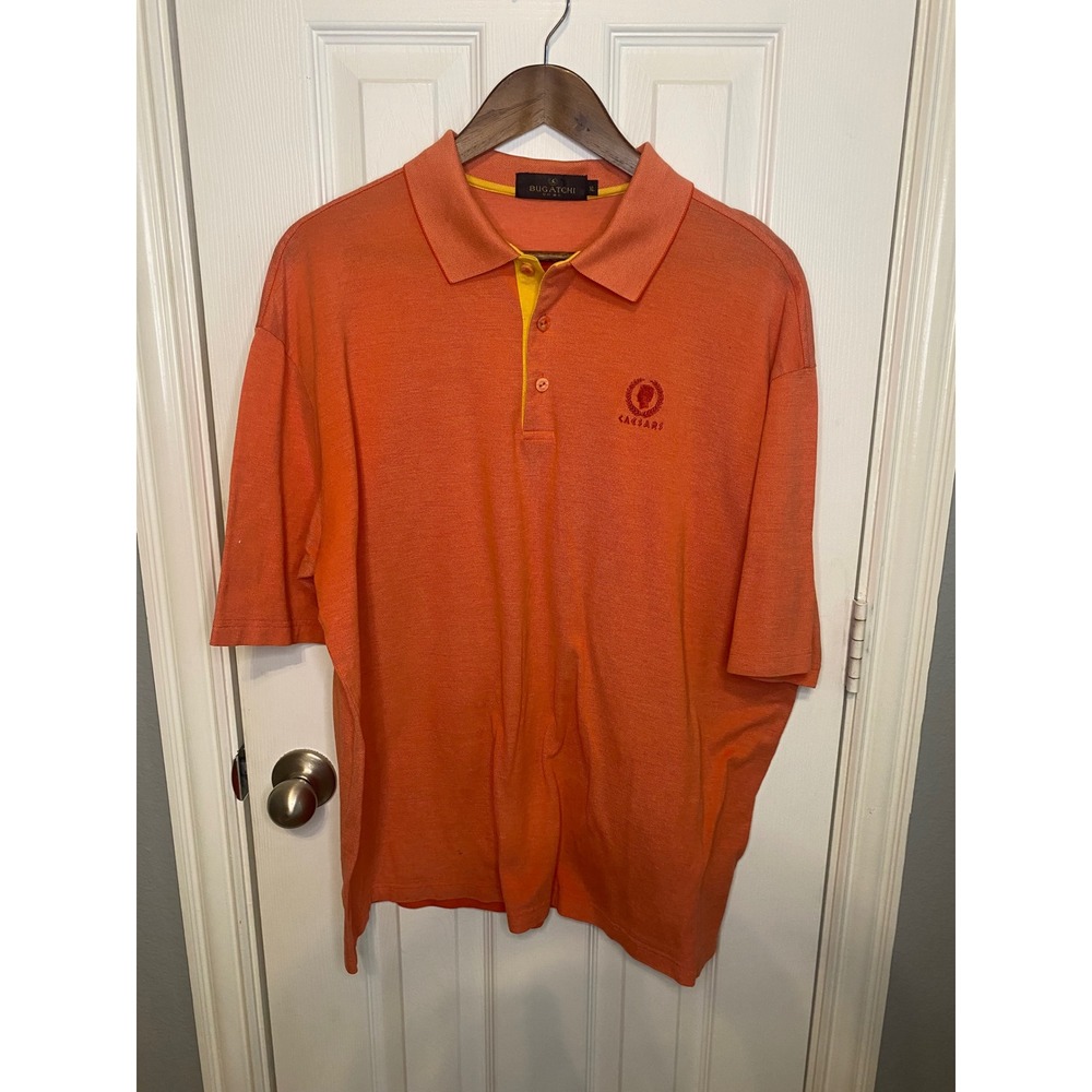 Bugatchi Uomo Polo Shirt Mens‎ XL Orange Egyptian Cotton Caesars Short Sleeve